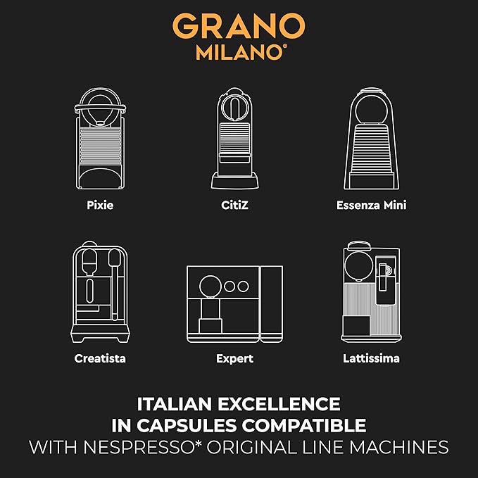 New Grano Milano Crema Coffee Capsules - 50 Aluminum Coffee Pods Compatible with Nespresso Original line, Medium Roast - Intensity 8/12, Made in Italy