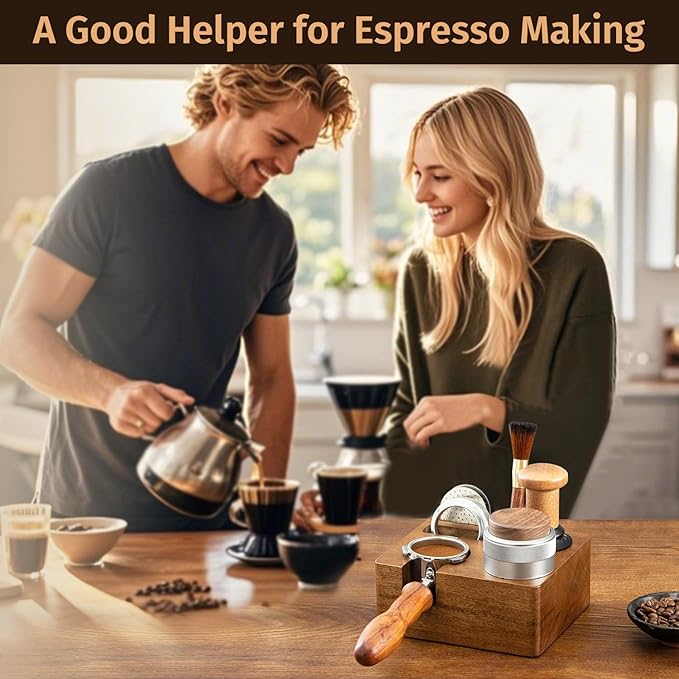 Espresso Tamping Station 54mm, Walnut Portafilter Holder, Espresso Organizer Station, Espresso Machine Accessories, Distributor Slot and Multi Accessory Storage