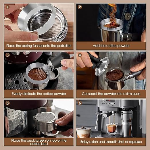 51mm Espresso Accessories Kit – Calibrated Tamper, WDT Distribution Tool, Magnetic Dosing Funnel & Silicone Mat – for 51mm Portafilters