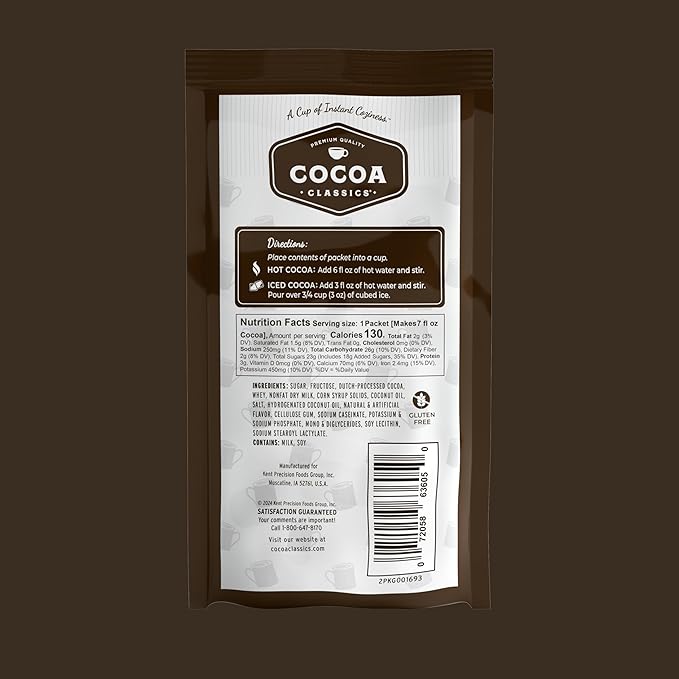 Cocoa Classics Dark Chocolate Cocoa Mix, Sweet, Smooth, Intense Dark Chocolate Flavored, Make Hot or Iced Cocoa, Gluten Free, Kosher Dairy Friendly, 1.25oz Packets (Pack of 12)