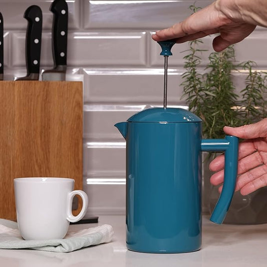 Frieling Double-Walled Stainless Steel French Press Coffee Maker, Lagoon Blue, 34 fl oz.