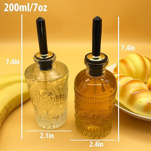 Olive Oil Dispenser Bottle, 2 Pcs Oil and Vinegar Dispenser Set,Glass Oil Bottles 7OZ,Coffee Syrup Dispenser, Elegant Glass Cooking Dispenser for Kitchen