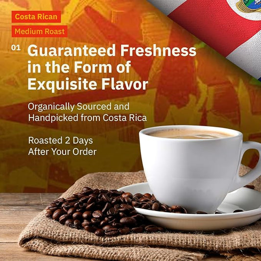 Costa Rican Whole Bean Coffee Medium Roast - 5LB, Single Origin Arabica Coffee Beans from Alajuela, Specialty Grade Fair Trade & Non-GMO, Sweet and Fruity Notes - Freshly Roasted To Order By Kochere