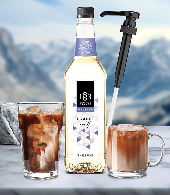 1883 Frappe Mix Syrup for Coffee and Drinks, Made in France, 1 Liter Plastic Bottle