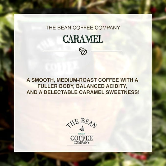The Bean Organic Coffee Company Caramel, Medium Roast, Ground Coffee, 16-Ounce Bags (Pack of 2), Café molido tostado orgánico