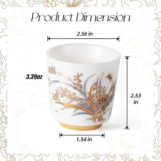 KAMMAK Ceramic Tea Cups Small, Cute Vintage Coffee Cup Set of 2, Porcelain Teacups Espresso Mug, 3.4oz Hand Painted Chinese Afternoon Tea Party Mugs, Birthday Gift for Women Men, Dagao Mouth