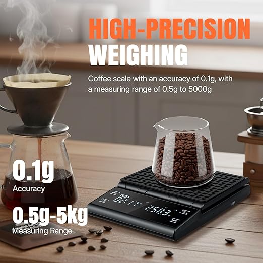 Wigearss Coffee Scale with Timer, 5kg/0.1g Accuracy, Rechargeable, Digital Precision for Espresso & Pour-Over Brewing, Digital Kitchen Scale with Auto Tare, Lit LCD Display and Silicone Cover - Black