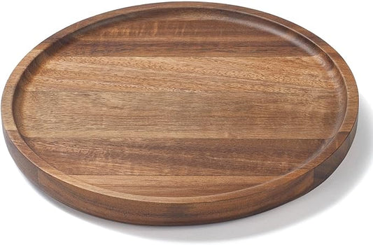 Round Wood Tray, Acacia Wooden Decorative Serving Tray for Coffee Table and Home Decor, Wooden Appetizer Charcuterie Board for Kitchen Countertop (7.9 inch)