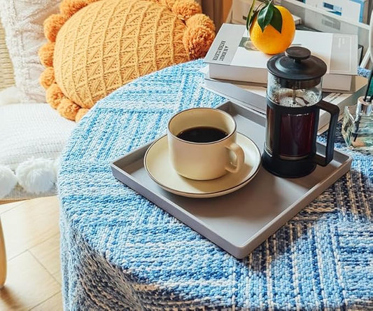 Small Square Serving Tray (9 inch), Durable Gray Tray for Desserts & Organization, Lightweight for Coffee, Drinks, Party, Seasoning, Perfume and Display.