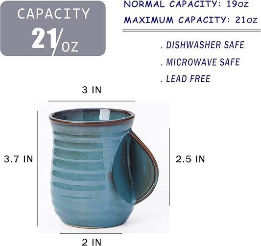 Mkour 21oz Large Ceramic Coffee Mugs, Handmade Tea Cups with Comfortable Handle for Office and Home, Microwave and Dishwasher Safe (Blue)