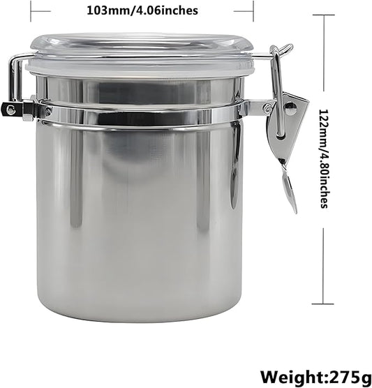 Stainless Steel Vacuum Seal Coffee Canister With Clear Lid, Airtight Food Storage Container With Locking Clamp for Coffee Beans, Tea, Cereal, Nuts (Stainless Steel With Clear Lid, 28.6 fl oz / 850ml)