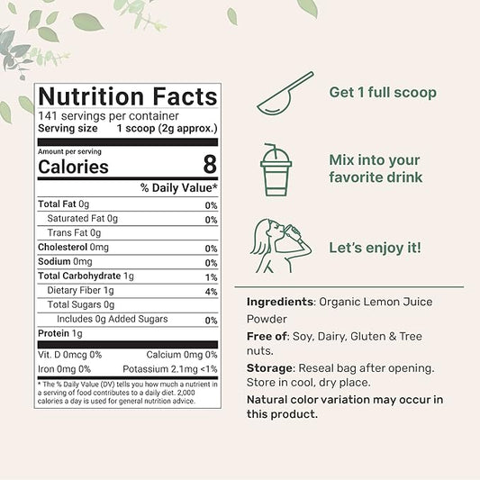 Micro Ingredients Organic Lemon Juice Powder 2 Pack | Cold-Pressed Lemon Source | Natural Vitamin C | No Sugar or Additives | Great for Drinks, Smoothies & Beverages | Non-GMO, Vegan Friendly
