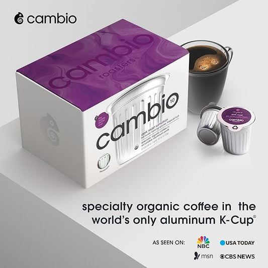 Cambio Roasters Sumatran Keurig Organic Coffee K Cups, Only Aluminum Keurig Coffee Pods with Organic Beans, More Flavor & Longer Lasting Freshness, Sumatran Dark Roast K Cups, 10 count