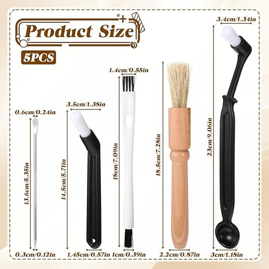 5 Pcs Coffee Brush Set Coffee Grinder Cleaning Brushes Professional Espresso Brush Kit Group Heads Wooden Grinder Machine Cleaning Brushes for Barista Home Kitchen Coffe Machine Washing