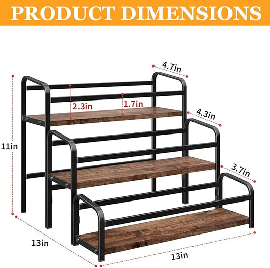 DTUQYX Coffee Syrup Organizer 3-Tier: Vintage Coffee Syrup Rack 12 Bottles Capacity, Free-Installation Coffee Station, Wine Rack for Countertop, Tiered Spice Racks for Cabinet, Bottle Display Shelf