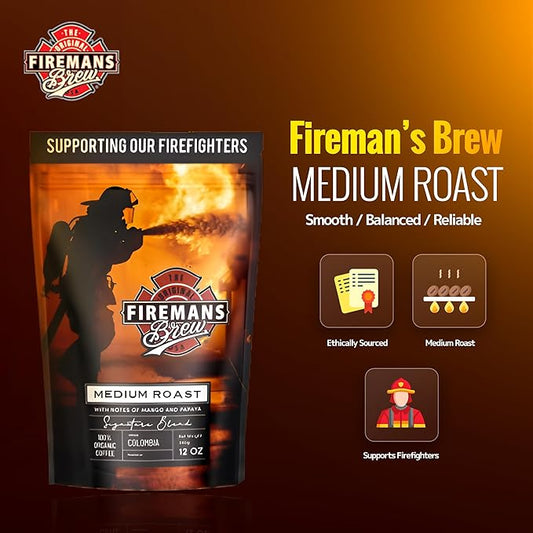 Firemans Brew Medium Roast Coffee – Bold & Robust Ground Coffee – 100% Arabica Beans, Rich, Full-Bodied Flavor – Freshly Roasted Gourmet Coffee – Low Acid, Small Batch Coffee – Supports Firefighter Causes