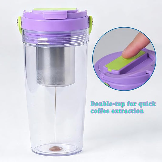 Fast Extraction Mini Electric Espresso Coffee Maker - Portable Filter Coffee Brewer for Travel,Insulated Stainless Steel Tumbler,20 oz Reusable Iced Coffee Cup Machine,Hot Coffee Mug with Lid(Grey)