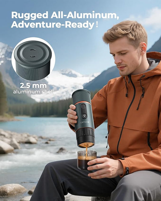 Portable Espresso Maker 20 Bar Self‑Heating & Auto-off | 13500 mAh Battery Brews 8 Shots | 12 V Mini Coffee Machine Compatible with Nespresso Original Pods | Car/Travel/Camping