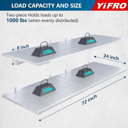 4-Pack 2x3ft Heavy Duty Garag e Wall Shelving, 1000 lbs Load Capacity, Garage Shelving Wall Mounted, Garage Storage Rack with Hooks, White
