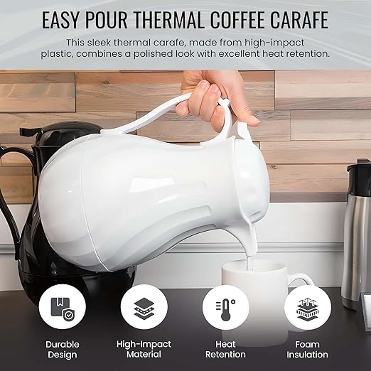 OCS Parts Set of 6 Easy Pour Thermal Coffee Carafes | 11-Inch Insulated Hot and Cold Beverage Pitcher Server for Coffee, Tea, Hot Chocolate and Water | 64-Ounce | White
