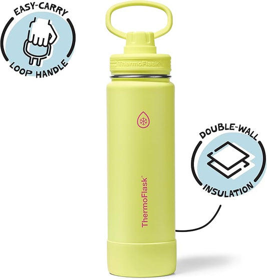ThermoFlask 24 oz Double Wall Vacuum Insulated Stainless Steel Water Bottle with Spout Lid, Unmellow Yellow