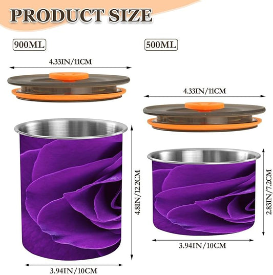 Purple Rose Airtight Food Canister, 17oz Stainless Steel Storage Jar for Coffee Beans Tea Grains Snacks, Kitchen Organizer Decor