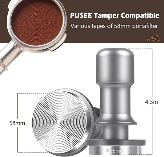 PUSEE 58mm Calibrated Espresso Tamper – 30lb Spring-Loaded, Stainless Steel