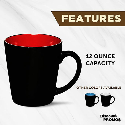 DISCOUNT PROMOS Ceramic Coffee Latte Mugs 12 oz. Set of 10, Bulk Pack - Perfect for Coffee, Tea, Espresso, Hot Cocoa, Other Beverages - Red