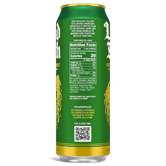 Liquid Death Soda-Flavored Sparkling Water - Severed Lime (Classic Lime Soda), Less Sugar*, Huge Flavor, No Artificial Sweeteners, King Size 19.2 Fl Oz (Pack of 12)