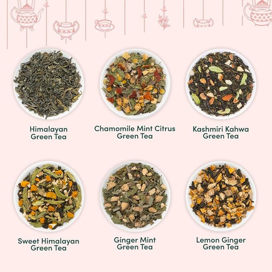 VAHDAM, Green Tea Set Gift Box (6 Teas) Premium Tea Gift Sets | 100% Pure Loose Leaf Tea, Gluten Free | Gifts Set For Women, Men & Adults