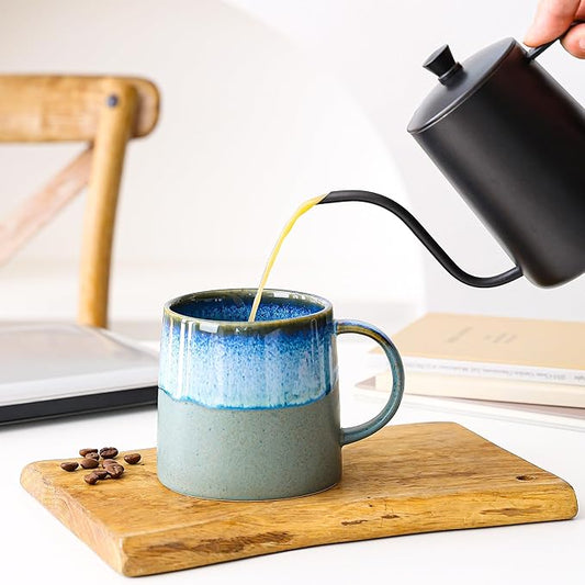 Mkour 20oz Large Ceramic Coffee Mugs, Handmade Cup, Big Tea Cups with Large Handle for Office and Home, Microwave and Dishwasher Safe (Blue Grey)