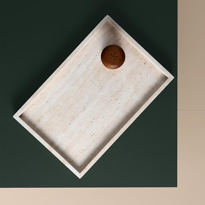 BUICCE Rectangular Decorative Serving Tray,Modern Travertine Large Coffee Table Tray