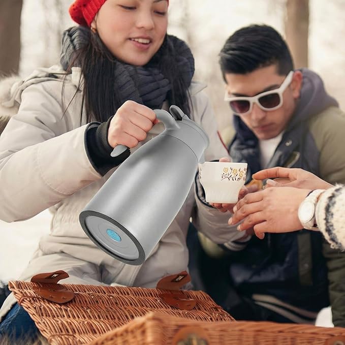 Norme 2 Pcs Thermal Coffee Carafe Insulated Stainless Steel Coffee Carafe for Hot Liquid Vacuum Thermal Pot Creamer Pitcher Dispenser with Brushes Keeping Hot Water Milk(Gray,68 oz)