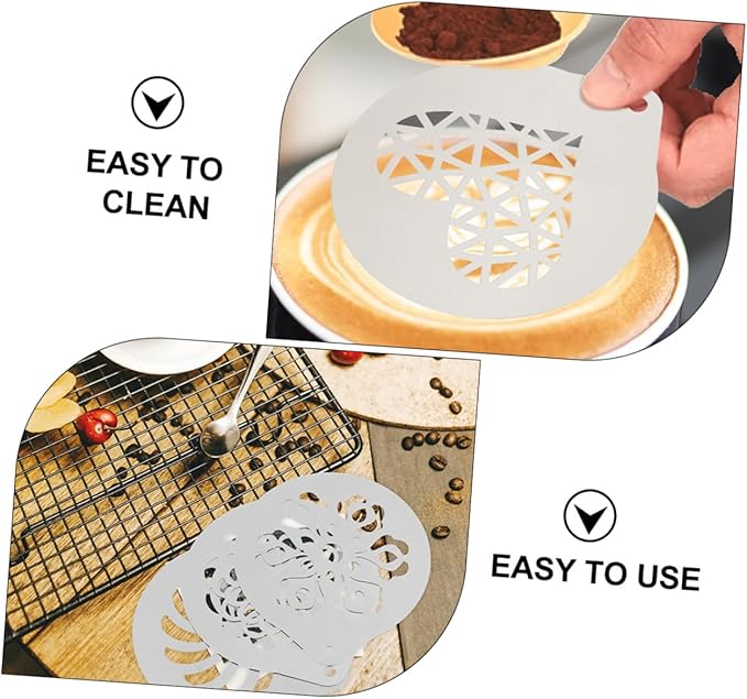 6 Pcs Stainless Steel Coffee Stencils Latte Art Templates for Cappuccino Milk Spray Tools DIY Coffee Decorating for Cakes Cookies and Desserts