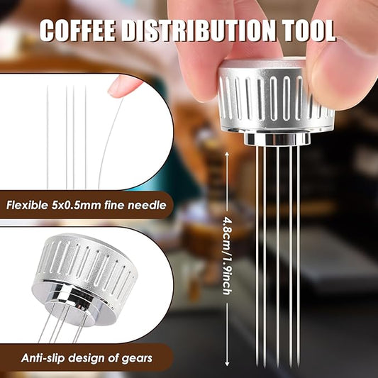 53mm Espresso Tamper, 2-in-1 Premium Barista Coffee Tamper & WDT Tool, Excellent Quality Curve Stainless Steel Base Tamper for Espresso Machine, Compatible with Breville Series 54mm Portafilter Baske