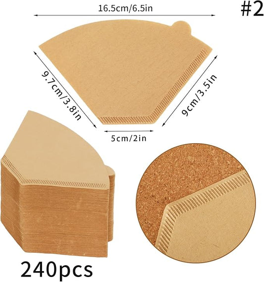 BOARDFEB Coffee Filters #2, 240 Count Coffee Filters Natural Unbleached Disposable Coffee Filters 2 Filter Cone Paper for Coffee Makers