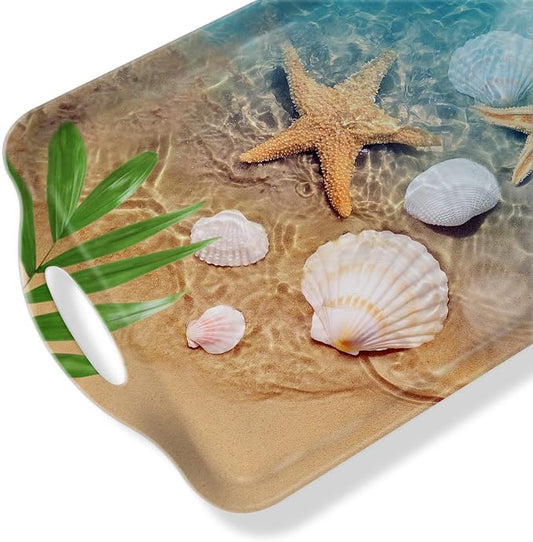 Serving Tray Decorative Tray with Handles Multi-Purpose Rectangular Serving Trays for Restaurant, Parties, Coffee Table, Kitchen - Starfish Beach