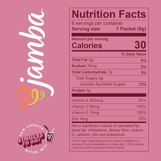 Jamba Singles To Go! Strawberries wild smoothie-inspired powdered drink mix packets, 6-Count, aspartame free, just add water