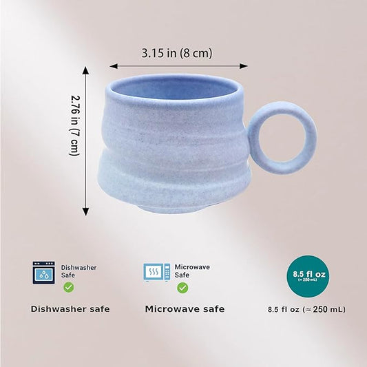 Handmade Ceramic Coffee Mug, 8.5 oz Rustic Stoneware Tea Cup, Microwave and Dishwasher Safe(Azure)