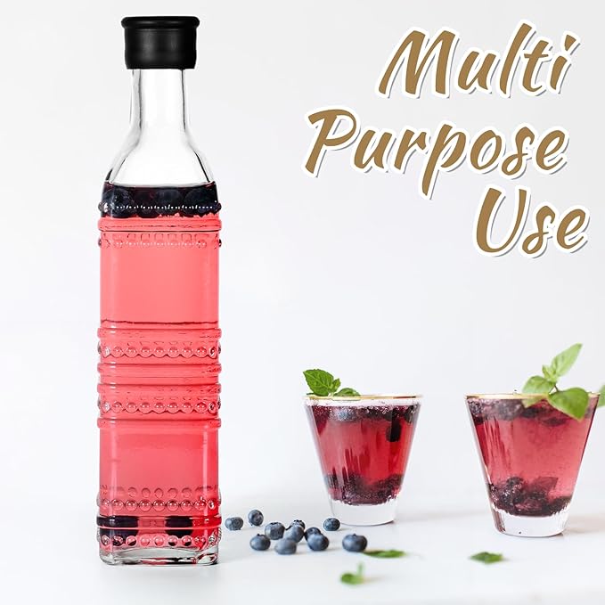 3-Pack Glass Oil Dispensers 500ML/17OZ, Oil and Vinegar Bottles Set with Stainless Steel Pourers, Brush, Funnel, Seal Caps (Square)