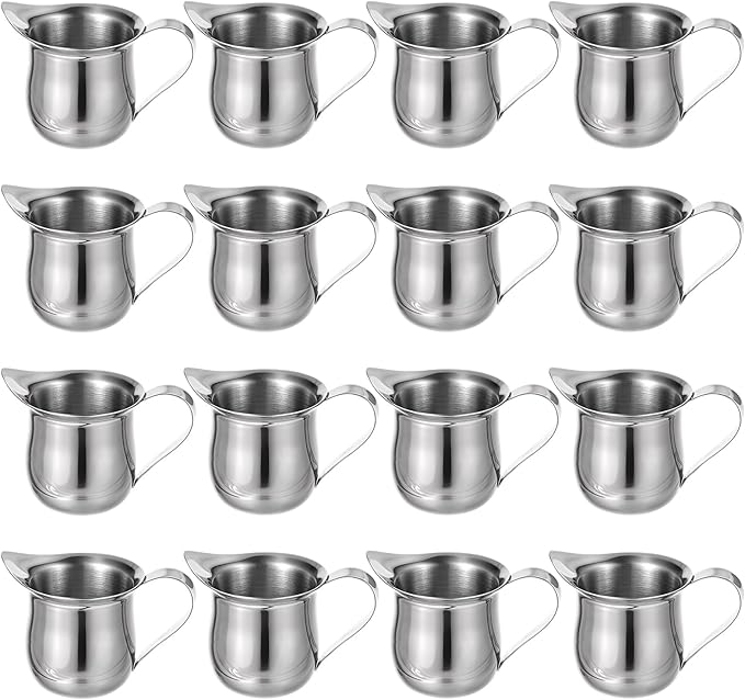 3 oz Small Creamer Pitcher, Stainless Steel Creamer Dispenser Mini Pitcher Cup with Pouring Spout for Cream, Milk, Coffee, Salad Dressing, Maple Syrup and Sauces, Pack of 12