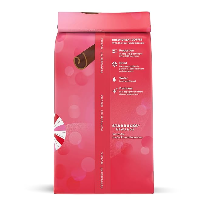 Starbucks Ground Coffee, Peppermint Mocha Naturally Flavored Coffee, 100% Arabica, Limited Holiday Edition, 6 Bags (11 Oz Each)