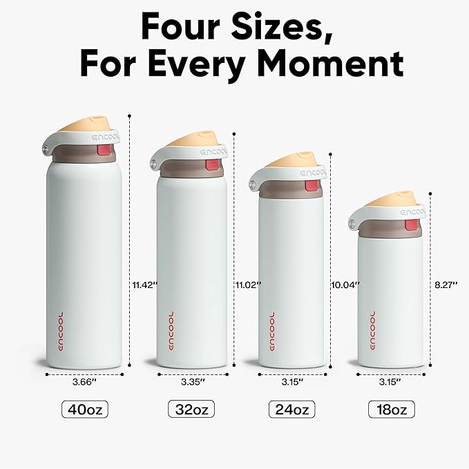 ENCOOL Leakproof Insulated Water Bottle with Straw Dual-Sip Water Bottle Bag-Safe Design for Work, Commute & Gym – Keeps Drinks Cold All Day, 24 oz, Clay Grey