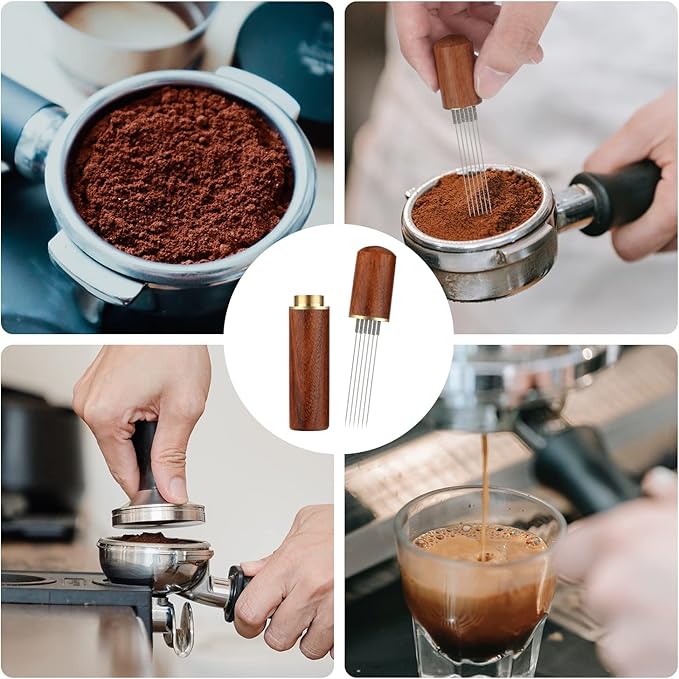 WDT Tool Espresso Accessories, Stainless Steel 6-pin Espresso Distribution Tool Espresso Stirrer WDT Tool Espresso Stirrer with Natural Walnut Handle Coffee Replaceable Needles