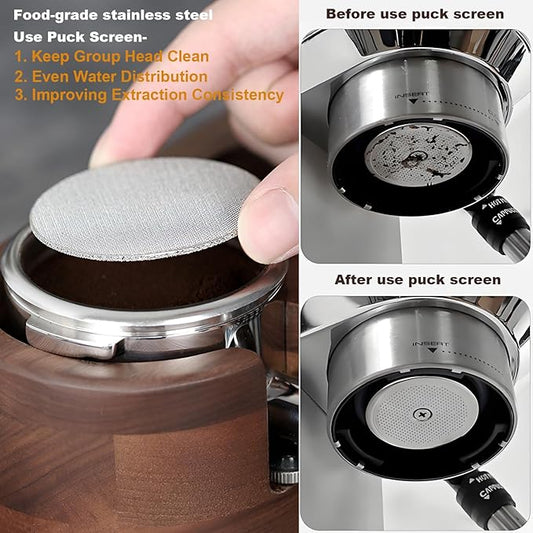 54mm Bottomless Portafilter with Puck Screen & WDT Tool – Compatible with Breville Barista Express/Pro/Touch, Bambino Plus, Infuser, Duo-Temp Pro, 18–20g Filter Basket and Rosewood Handle