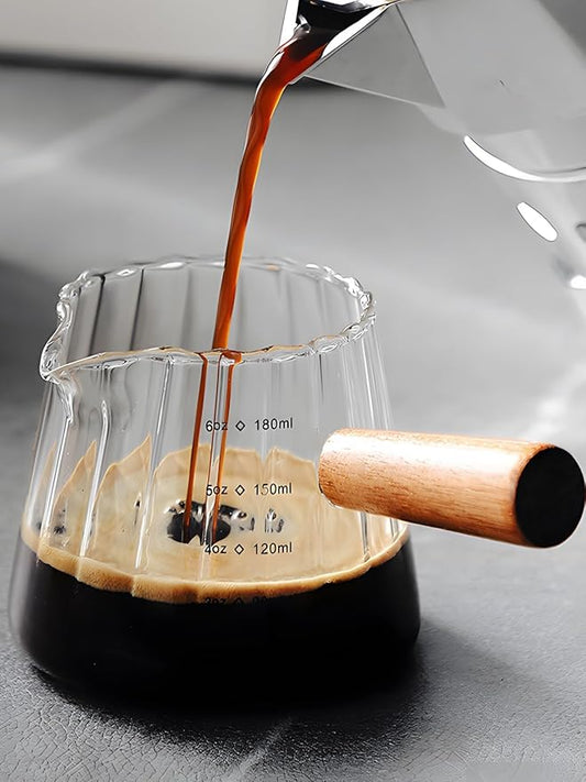 2-Pack Espresso Cups 6OZ, Espresso Accessories, Expresso Shots Cup, Espresso Shot Glass with V-Shaped Mouth, Ribbed Milk Frothing Pitcher, Glass Measuring Cup