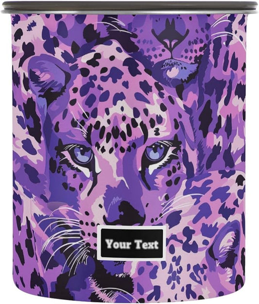 ALAZA Purple Leopard Print Airtight Coffee Bean Canister Customed 500ml Food Storage Containers with Lids For Gournd, Tea, Sugar, Flour, Rice, Cereal, Candy Cookie Jar