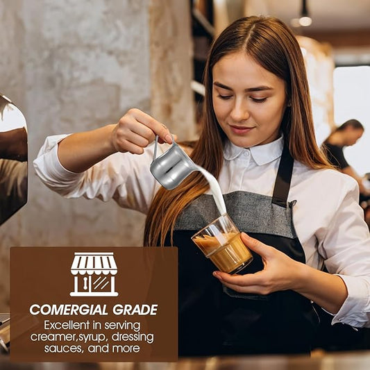 36 Pcs Stainless Steel Bell Creamers, 3 oz Mini Creamer Pitcher with Handle and Pouring Spout Cup Container for Serving Milk Coffee Salad Dressing Maple Syrup Espresso Machine Restaurant Cafes