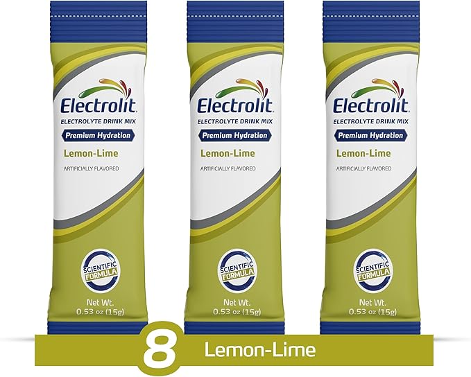 Electrolit Electrolytes Powder Packets, Lemon Lime 8 Pack, Powdered Hydration Packets for Dehydration & Rehydration, Post Workout Flavored Hydrating Drink Mix, Gluten Free Daily Water Enhancer Sticks