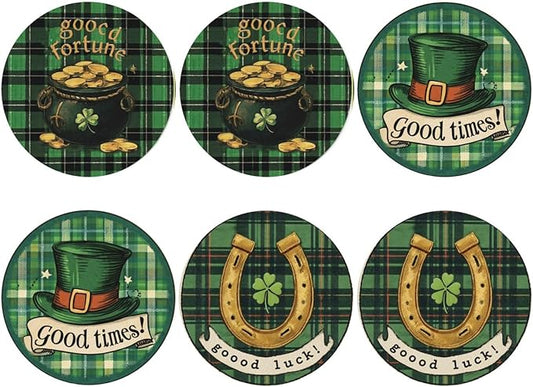 Lucky Coasters for Drinks with Holder Round Leather Coasters Set of 6 Cups Mugs Mat Pad for Home Kitchen Bar